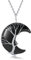 XIANNVXI Halskette Damen Silber Schwarzer Achat Kette Kristalle Mondsichel Ketten Anhänger Kristall Kette Baum des Lebens Natürliche Energie Edelsteine Schmuck Frauen Geschenk