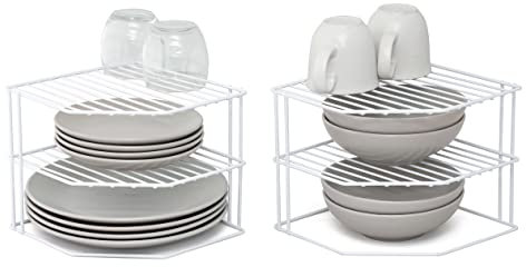 simplywire – 3 Tier Plate Racks – Pack of 2 Kitchen Cupboard Organisers – White Plastic Coated Steel