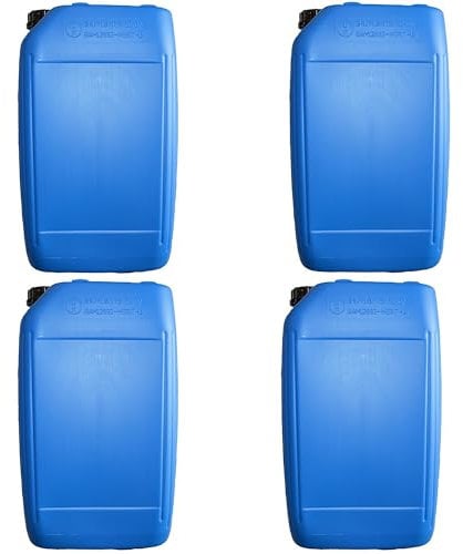 ITP Packaging 4 x 25 Litre Plastic Jerry Can with Tamper Evident Cap, Stackable, Reuseable, Ideal for Water Storage for Camping and Caravanning (Blue)