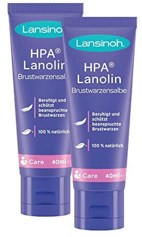 Lansinoh HPA Lanolin Brustwarzensalbe, 2 x 40 ml - 100 % natürlich & klimaneutral - beruhigt & schützt beanspruchte Brustwarzen