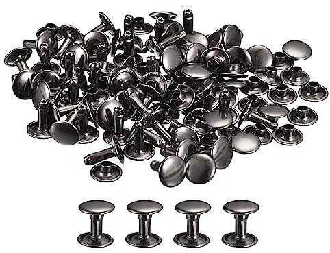 QUARKZMAN 100 Set Leder Nieten 9mm Runde Nieten Hohlnieten Doppelt Kappe Nieten 10mm Höhe Metall Nieten Niete für Leder Handwerk Reparatur DIY Geldbeutel Gürtel Taschen Schuhe Rotguss