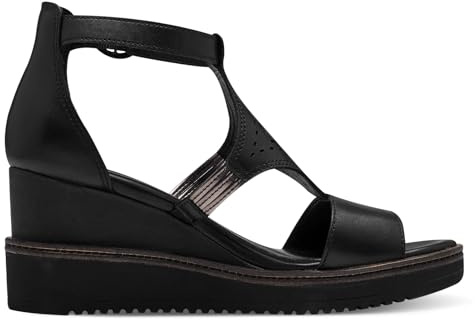 Tamaris Damen Keilsandalen, Frauen Sandalen,Freizeitschuhe,offene Schuhe,Strandschuhe,Keilsandaletten,Keilabsatz,Wedge-Heel,hoch,Black,39 EU