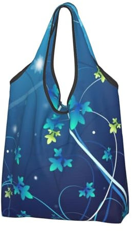 Blaue Mini-Einkaufstasche, bedruckt, faltbar, leicht, langlebig, 2 Stück, Blau Mini Blume Wirbel, Einheitsgröße