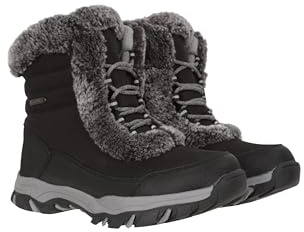 Mountain Warehouse Ohio Short Womens Thermal Snow Boots - Snow Proof, IsoDry, Faux Fur & Thermal Tested -20 °C Ladies Shoes - Best for Winter, Skiing, Winter Sports Jet Black Womens Shoe Size 4 UK