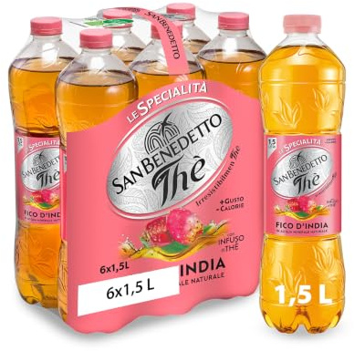 San Benedetto Thè al Fico d'India, 6x1,5 l, il Nuovo Gusto dell'Estate, Gusto Ricco e Naturale in Poche Calorie, Senza Conservanti e Coloranti Artificiali, Tappo Click