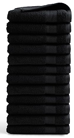 DoubleDry Premium Handtuchset – 12er Pack Hotel Collection – 50x100 cm – 500 g/m², 100% Baumwolle – Öko-Tex MIG Zertifiziert – Handtücher für Fitnessstudio, Spa & Strand - (Schwarz)