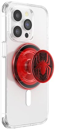 PopSockets Phone Grip for MagSafe with Kickstand, Magnetic Stand, Swappable Top, Secure Hold for iPhone MagSafe Cases, Phone & Tablet Grip, Spiderman - Enamel Miles Morales Suit