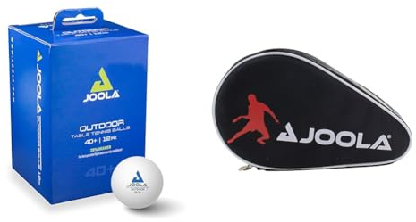 JOOLA 42183 Tischtennisbälle Outdoor 40+ mm Tischtennis-Trainings-Bälle, Weiss, 12 Stück & 80505 Tischtennisschläger Hülle Pocket Double Tischtennishülle