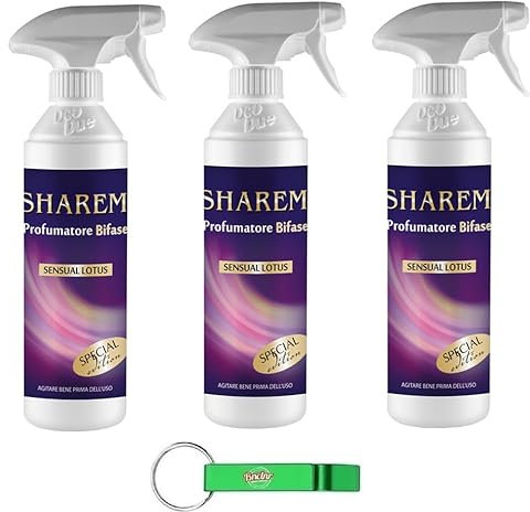 3x Deo Due Profumatore Bifase Ambiente Tessuti Sharem,Stoff Deodorant,Duftender Lufterfrischer Aufsprühen,Parfümierer 500ml + Beni Culinari Kostenloser Schlüsselanhänger