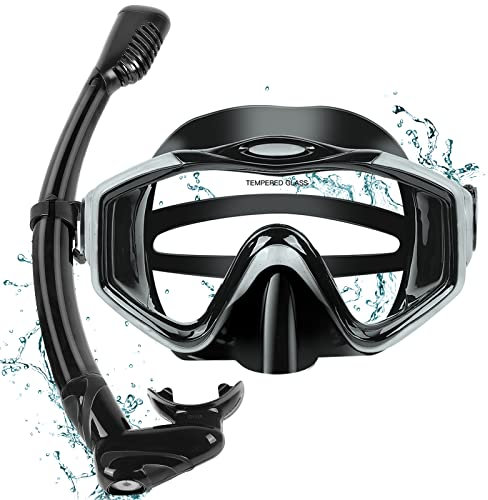 KUYOU Snorkel Set Adults Snorkeling Gear Anti-Fog Panoramic View Swim Mask Dry Top Snorkel Kit Snorkel Mask for Snorkeling Scuba Diving Swimming