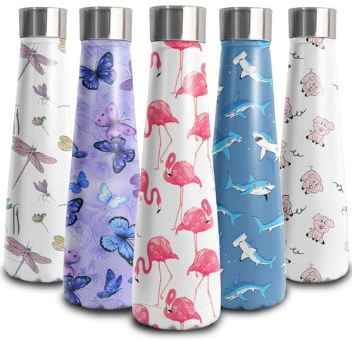 Kearscupra 16 oz Flamingo Stainless Steel Water Bottle, Leak Proof Cola Shape Thermo, Insulated Sports Flask Travel Coffee Mug Cup Tumbler, Gifts for Woman Animal Lovers