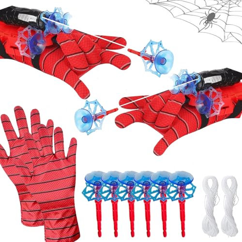 Funnity 2 Sets Spider Handschuhe mit Launch, Marve Spielzeug Spider Netzwerfer, Spider Handschuhe Spinnennetz, Spider Kostüm Kinder für Fasching Spider Cosplay Spider Geschenk