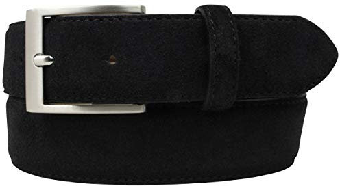 BELTINGER Italienischer Veloursleder-Gürtel, 35 mm breit, Herren, Anzuggürtel, Hosengürtel, Wildleder, Edelstahl-Gürtelschnalle Silber | Schwarz 100cm