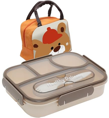 Yoicn Lth Lunch Box Microwave Safe1100ml, Bento Boxes with 4 Compartments, Leak-Proof Lunch Container with Bag for Home Office School Travel