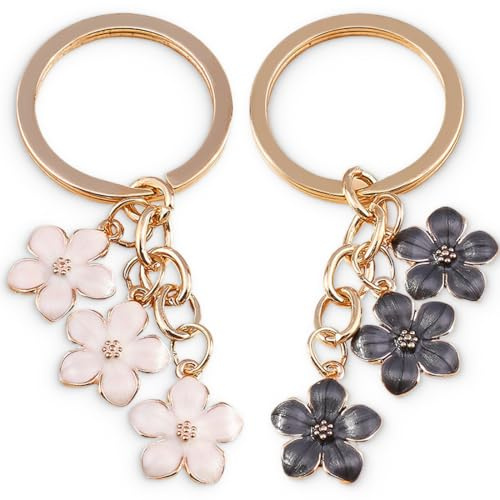 NJCXOLA Lot de 2 porte-clés en forme de fleur, pendentif de sac pour femme, mignon, breloques, décoration, idee cadeau femme de fête des mères, cadeau anniversaire femme