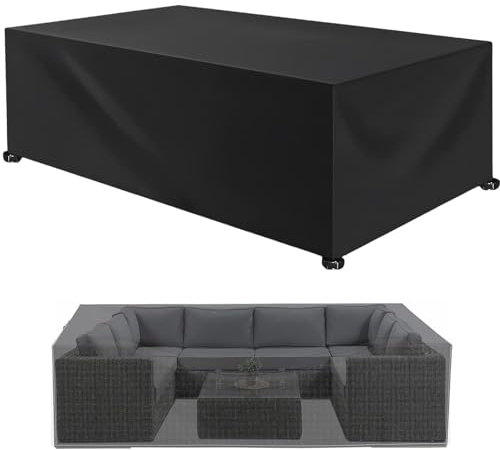 XUEQXUE Bache Salon de Jardin Imperméable 80 x 140 x 80 cm Housse de Protection Anti-UV Résistant Froid Coupe-Vent, Housse de Table Extérieur Bâche pour Tables,Chaise,Canapé, Noir