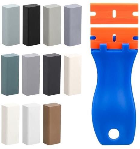 Hartwachs Reparaturset, Laminat Reparatur Hartwachs für Holz/Fliesen/Parkett/Laminat/Vinyl, Möbelreparatur Wachs Set Wachskitt zum Kratzer Schäden Loch Ausbessern Arbeitsplatte (11er-blau-grau Uvm)