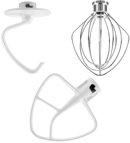 EMDMGJ Frusta Piatta Rivestita K45B + Frusta a Filo K45WW + Gancio for impastare Antiaderente Rivestito K45DH, Compatibile con Il Mixer Verticale con Testa inclinabile KitchenAid 4.5QT