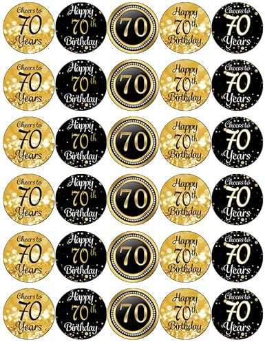 30 70th Birthday Black And Gold Pre Cut Cupcake Toppers Premium Edible Wafer Paper Fairy Cake Toppers Birthday Celebration Cakes Decorations Party NO CUTTING REQUIRED