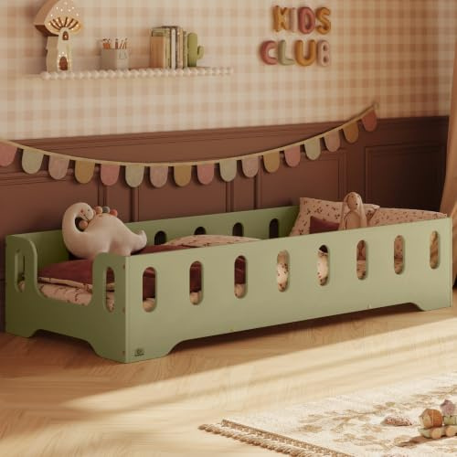 smartwood Bodenbett 60x120 cm mit Rausfallschutz, Holz, Grün, TILA 2B