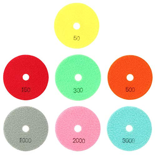 7Pcs Marble Resin Polishing Pad Set, 100mm Soft Grinding Disc for Stone Ceramics Glass, sturdy Nylon Backing, Unique Slot Design for Quick Heat Dissipation, Low Noise, Grit Sizes