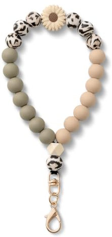 MORSUNBELA Cadena de teléfono móvil cordón de perlas cortas con motivo de leopardo pulsera para teléfono móvil llavero correa