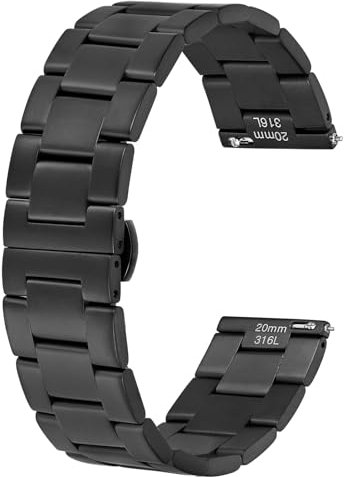 BISONSTRAP Hochleistungs Metall Uhrenarmband 18mm, Konisch Aulaufende Armband, 316L-Edelstahl, Faltschließe, Schwarz