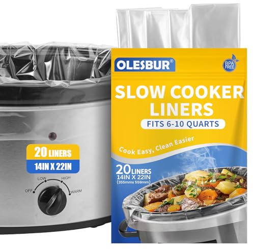 OLESBUR Slow Cooker Liners, 14x22, 20 Count, Fits 3-8 Quarts, Disposable Pot Liners Compatible with Crockpot, Oval Large Size, BPA-Free Cooking Bags, Kitchen Accessories, Cook with Ease