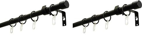 GARDINIA Gardinenstangen-Set Cap, 1-Lauf, Ø 19/16 mm, Vorhangstange, Beidseitig ausziehbar, 120-190 cm, Schwarz-matt (Packung mit 2)
