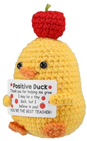 TOYMIS Positive Ente, Gehäkelt Ente mit Apfelverzierung Obenauf Emotionale Unterstützung Tierhäkeln für Motivierendes Geschenk Zuhause Büro Dekoration Lehrer-Wertschätzungswoche Geschenk