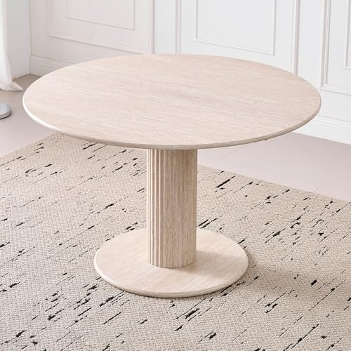 EGOONM Runder Esstisch (Steinstruktur) mit Zylindrischem Sockel; Küchentisch für 4-6 Personen, Runder Wohnzimmertisch für Küche, Esszimmer, Balkon, Büro und Café, 115 * 115 * 75cm (Beige)