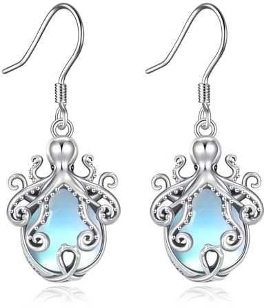 DAYLINLOVE Octopus Ohrringe 925 Sterling Silber Mondstein Kraken Hängeohringe Tentakel Kraken Schmuck Weihnachtsgeschenke für Frauen Mädchen