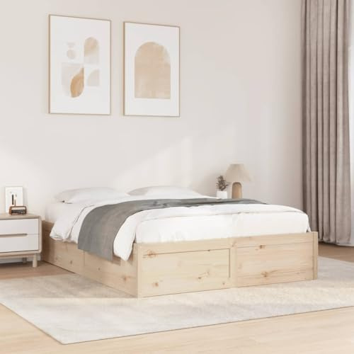 LLEZKBR Beds & Accessories-Beds & Bed Frames-Bed Frame without Mattress 150x200 cm King Size Solid Wood Pine