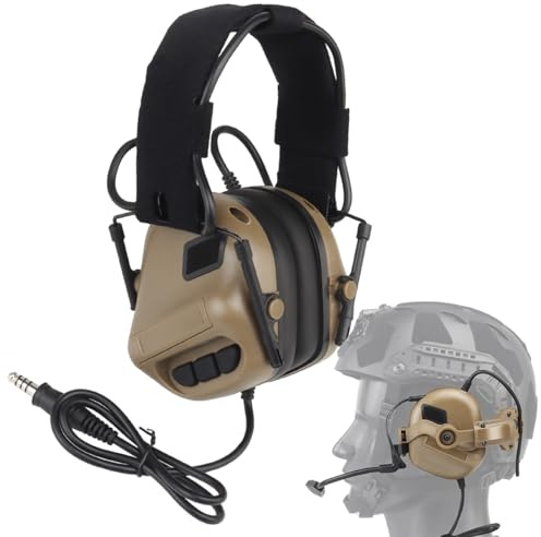 TACWJDM Tactical Fast Helmet Headset & Shooting Earmuffs Sicherheits-Ohrschützer Mit Abnehmbarem Mikrofon Und 360° Verstellbarem Schienenadapter Für Gehörschutz, Sport CS Game Cosplay(T)