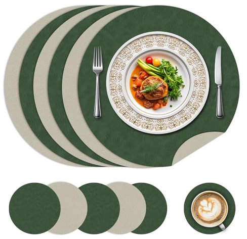 15 Zoll Runde Kunstleder Tischsets Und Untersetzer, 6er-Set, Doppelseitig rutschfest Und Wasserfest, Hitzebeständige, Wiederverwendbare Tischsets Für Küche, Restaurant, Esstisch