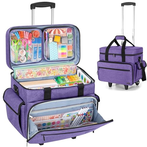 Teamoy Scrapbook Aufbewahrungstasche mit Abnehmbarem Rollen, Lila | Scrapbook Tragetasche mit Trolley für Scrapbooking Zubehör und Bastel, Scrapbook Organizer für Künstler, Bastler und Lehrer