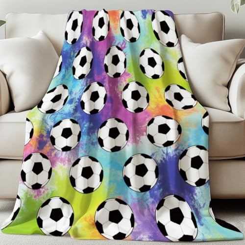 GLOBLELAND Geschenk Decke 150x130CM Bunter Fußball Mama/Papa Geschenk Geburtstagsgeschenk Geschenke für Frauen Männer Sport Wohn-Decke Flanell Kuscheldecke