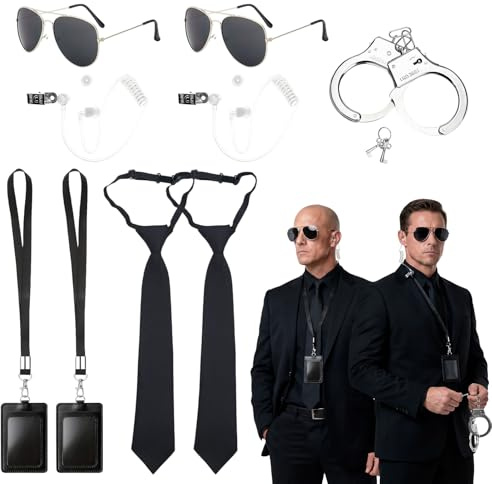 HarnyLoom Agent Costume Accessories Set, Secret Agent Fancy Dress with Black Sunglasses Tie ID Card Holders, Spy Costume Accessories for Women Men Halloween Cosplay Carnival Dress up