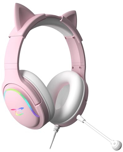 Subsonic - Casque Gaming Spectra. Casque pour PS5, PS4, PC, Xbox - Hauts Parleurs de 50 mm, Micro Inclinable, LED RGB Dynamique Télécommande avec Réglage du Volume et Bouton Mute intégrés - Rose