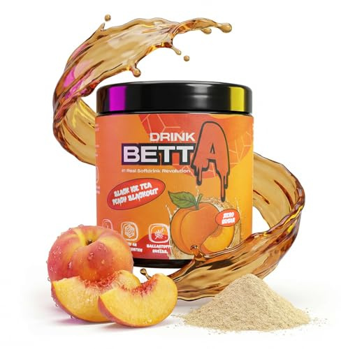 Drink Betta Black Ice Tea Peach Blackout - zuckerfreies Pfirsich-Eistee-Pulver mit echtem Schwarztee - 50 Portionen - vegan & kalorienarm, mit liposomalem Vitamin C - 350 g