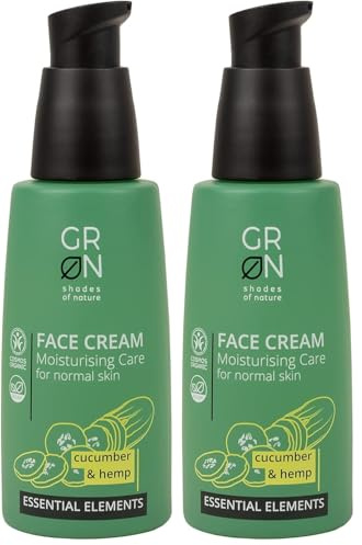 G R N shades of nature [GRÜN] Biokosmetik Gesichtscreme Feuchtigkeitsspendende Pflege - Bio-Hanf & Bio-Gurke - für alle Hauttypen - erfrischend - vegan - 50 ml (Packung mit 2)
