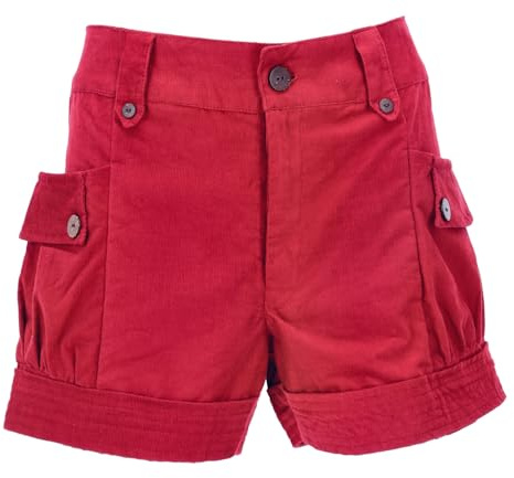 GURU SHOP Cordshorts Damen Baumwolle Kokosknöpfe | Boho-Style, aufgesetzte Taschen, Ziernähte, normale Passform, lässig und bequem