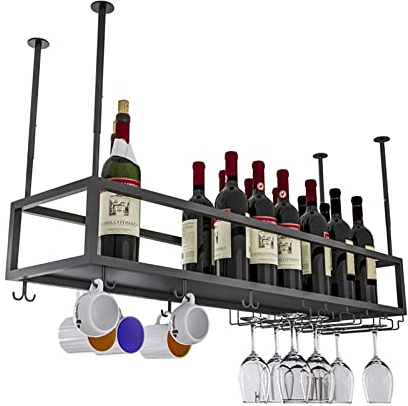 LWJSOCP Adjustable Metal Wine Glass Holder Vintage Wine Rack with Bottle Storage Hanging Champagne Flute Stands for Bar and Restaurant Kitchen Affordability