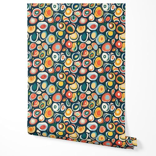 GP TONER Vliestapete Bunte Kreise Abstrakt Modernes Design Retro Muster Tapete Küche Wohnzimmer Flur Schlafzimmer UV-beständige Tapete 10m x 0,5m