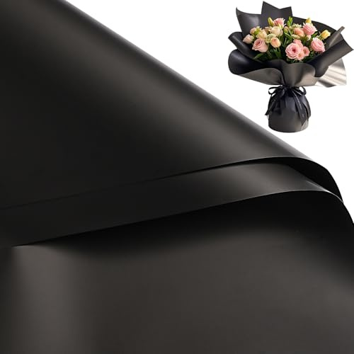 RUSPEPA 20 fogli di carta da regalo per fiori, carta da imballaggio impermeabile per bouquet floreale, forniture per fioristi per compleanni, feste, matrimoni e artigianato fai-da-te - Nero