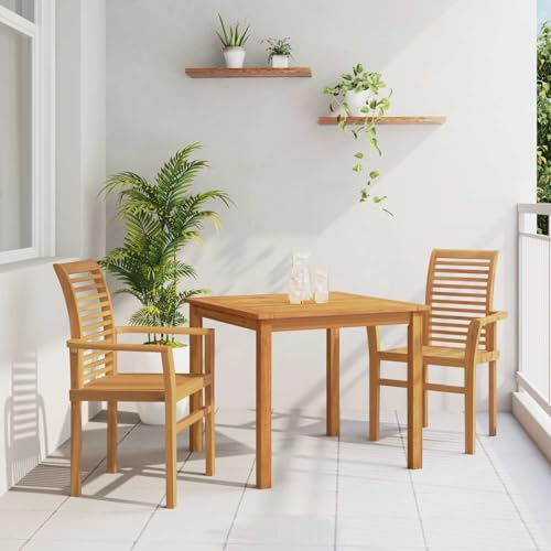 Kaelestia Esszimmerstuhl 2er Set Braun Massivholz Teak 62 x 55 x 94 cm ergonomischer Holzstuhl mit Rückenlehne und Armlehnen für Essbereich, Küche, Garten, Balkon, langlebig und pflegeleicht