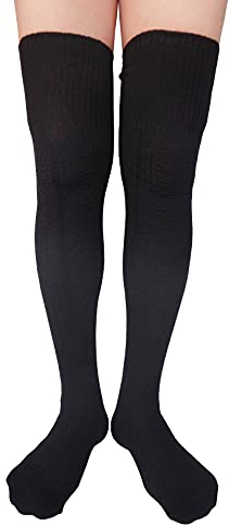 spomei CL-W1 Damen dicke Baumwollstrümpfe über dem Knie, warme Strümpfe, Zopfstrick, Oberschenkelhohe Stiefelsocken, extra lang, Winter-Beinstulpen, Schwarz, Einheitsgröße