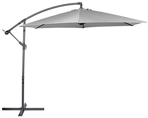 VonHaus Banana Parasol 3M – Cantilever Hanging Parasol Umbrella for Outdoor, Garden, Patio – Sun Shade Canopy with Hand Crank, Tilt & Rotate Function, UV30+ Protection, Air Vent, Steel Frame – Grey