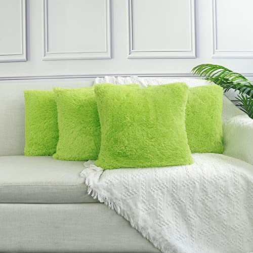 Sea Soft Lion Velvet Throw Pillow Case Cushion Cover Fashion Home Decorative Pillowcase （4-pack） (Green)