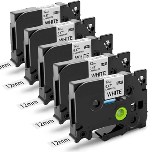Suminey Kompatibel Schriftband als Ersatz für Brother Ptouch Bänder 12mm TZe-231 TZ-231 Tz Tape Schwarz auf Weiß Laminierte Schriftband für Brother Beschriftungsgerät H105 D400 H107 H100 H101 Cube x 5